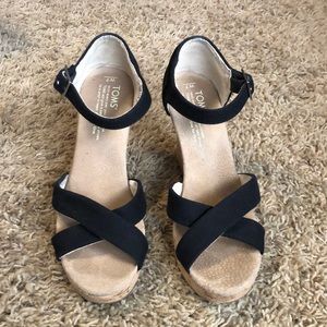 TOMS Black Wedge Sandals